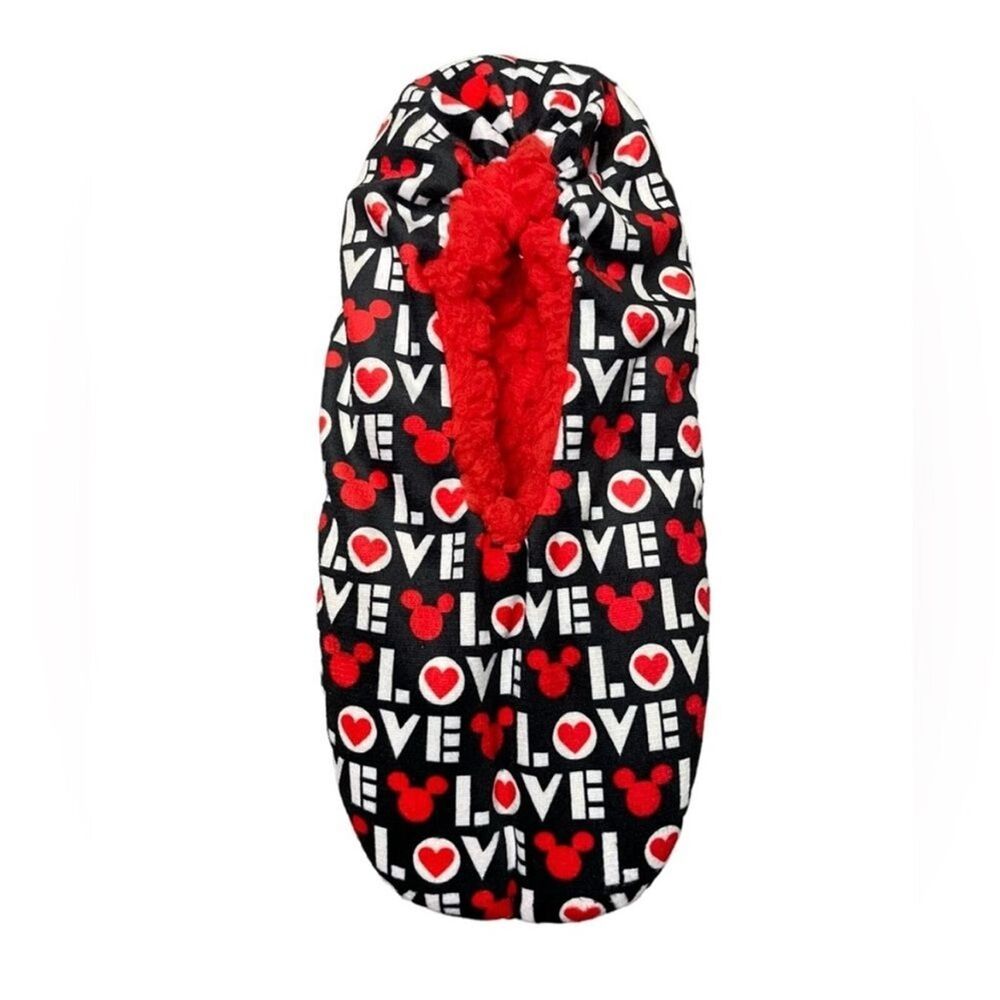 NWT Disney LOVE Mickey Mouse Snuggle Toes Slipper Socks Red Black Women’s 4-10 - Picture 2 of 6